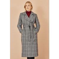 Yumi Women's Grey Check Oversize Long Biker Coat | Size: 14