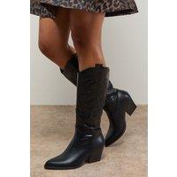 Oasis Women's Tammi Faux Leather Western Knee-High Cowboy Boots in Black | Size: 5