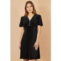 Yumi Women's Black Velvet Skater Dress With Dimante Bow Detail | Size: 8