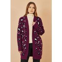 Yumi Women's Burgundy Animal Intarsia Long Cardigan | Size: S/M