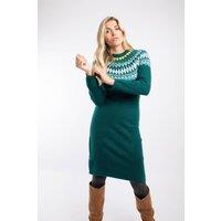 Weird Fish Women's Dutton Fair Isle Knitted Jumper Dress in Teal | Size: 20