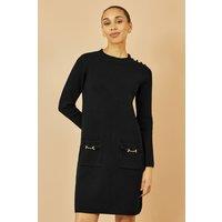 Yumi Women's Black Knitted Tunic Dress With Gold Hardware Details | Size: XS