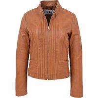 House of Leather Women's Womens Real Leather Biker Jacket Ivy Black 8 in Tan | Size: 18