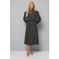 Wallis Women's Petite Embellished Ruched Sleeve Midi Dress in Charcoal | Size: 12