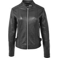 House of Leather Women's Womens Real Leather Biker Jacket Ruby Tan 12 in Black | Size: 10