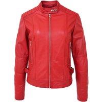 House of Leather Women's Womens Real Leather Biker Jacket Ruby in Red | Size: 10