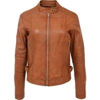 House of Leather Women's Womens Real Leather Biker Jacket Ruby in Tan | Size: 16
