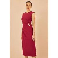 Yumi Women's Burgundy Buckle Detail Ruched Dress | Size: 14