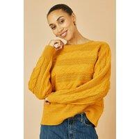 Yumi Women's Mustard Cable Knit Relaxed Fit Jumper | Size: Medium