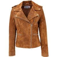 House of Leather Women's Womens Real Suede Jacket Biker Style Skylar in Tan | Size: 20