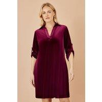 Yumi Women's Burgundy Velvet Tunic Dress With 3/4 Sleeves | Size: 16