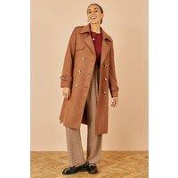 Yumi Women's Brown Faux Suede Trench Coat | Size: 14
