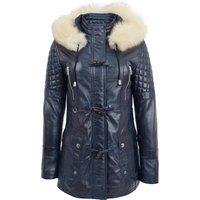 House of Leather Women's Womens Real Leather Parka Coat Detachable Hood Ariel in Blue | Size: 8