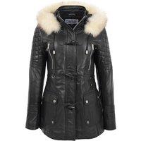 House of Leather Women's Womens Real Leather Parka Coat Detachable Hood Ariel in Black | Size: 16