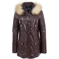 House of Leather Women's Womens Real Leather Parka Coat Detachable Hood Ariel in Brown | Size: 18