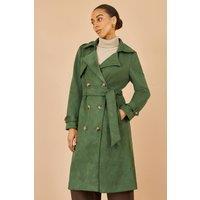 Yumi Women's Green Faux Suede Trench Coat | Size: 10