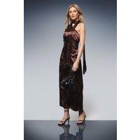 Oasis Women's Sequin Satin Tie Neck Midi Slip Dress in Chocolate | Size: 16