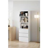 Living and Home Wooden Bookcase Storage Unit with 3 Drawers in White