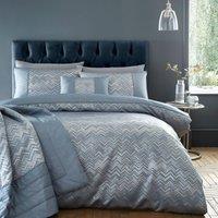 Portfolio Home Antibes Chevron Waves Duvet Cover Set Quilt with Pillowcase in Blue | Size: King
