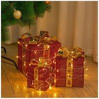 3Packs Christmas Ornament Decorative Lighted Gift Boxes Xmas Tree Decor