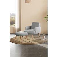 Living and Home Velvet Armchair Chair with Footrest in Grey
