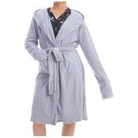 MODISHION Women's Solid Long Hooded Bath Robe in Grey | Size: Small