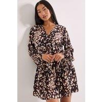 Dorothy Perkins Women's Brown Animal Print Dropped Seam Detail Wrap Front Mini Dress | Size: 14