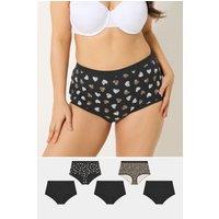 Yours Women's 5 Pack High Waisted Full Briefs in Black | Size: 22-24