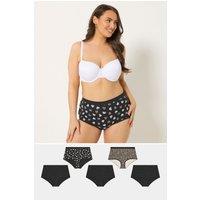 Yours Women's 5 Pack High Waisted Full Briefs in Black | Size: 30-32