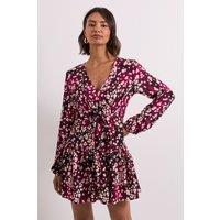 Dorothy Perkins Women's Burgundy Animal Dropped Seam Detail Wrap Front Mini Dress | Size: 10