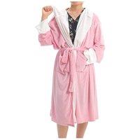 MODISHION Women's Flannel Hooded Bathrobe in Pink | Size: Small