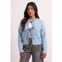 Dorothy Perkins Women's Petite Blue Leopard Bow Detail Cardigan in True Blue | Size: XL