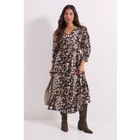 Dorothy Perkins Women's Petite Shirred Detail Blouson Sleeve Midi Dress in Brown | Size: 8