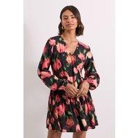 Dorothy Perkins Women's Floral Dropped Seam Detail Wrap Front Mini Dress | Size: 10