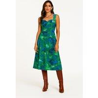 FS Collection Women's Floral Print Sleeveless Sweetheart Neckline Midi Dress in Green | Size: XL