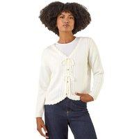 Roman Women's Bow Front Buttoned Knit Cardigan in Ivory | Size: Medium