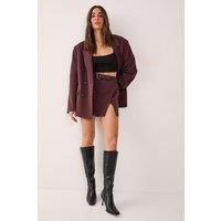 NastyGal Women's Belted Split Mini Skirt in Chocolate | Size: 6