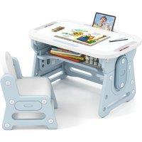 Costway Kids Table & Chair Set Height Adjustable Toddler Drawing Table in Blue