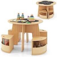 Costway 5 PCS Kids Table & Chair Set with Writable Blackboard Desktop in Natural