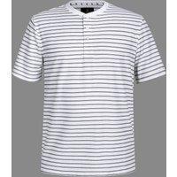 Enorsia Men's Loose Fit Stripe Print Henley T-shirt in White | Size: Large