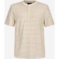 Enorsia Men's Loose Fit Stripe Print Henley T-shirt in Cream | Size: Large