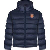 West Ham United FC Boy's Kids Hooded Quilted Jacket Winter Coat in Blue | Size: 12-13 Years