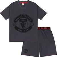 Manchester United FC Men's Adults Short Pyjama Set in Grey | Size: XL