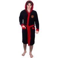 Manchester United FC Men's Adults Hooded Fleece Dressing Gown Robe in Black | Size: XL