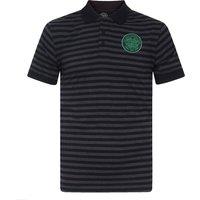 Celtic FC Men's Adults Striped Polo Shirt in Black | Size: Small