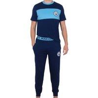 Manchester City FC Men's Adults Premium Pyjama Set in Navy | Size: 2XL