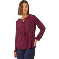 Roman Women's Printed Tie Neck Top in Red | Size: 18