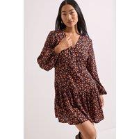 Dorothy Perkins Women's Orange Ditsy Print Dropped Seam Detail Wrap Front Mini Dress | Size: 6