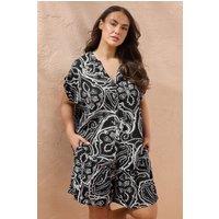 Evans Women's Paisley Print Modal Shirt in Black | Size: 18