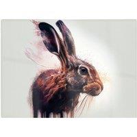 Warren Reed - Designer Hare Face Splashart Glass Chopping Board in Brown